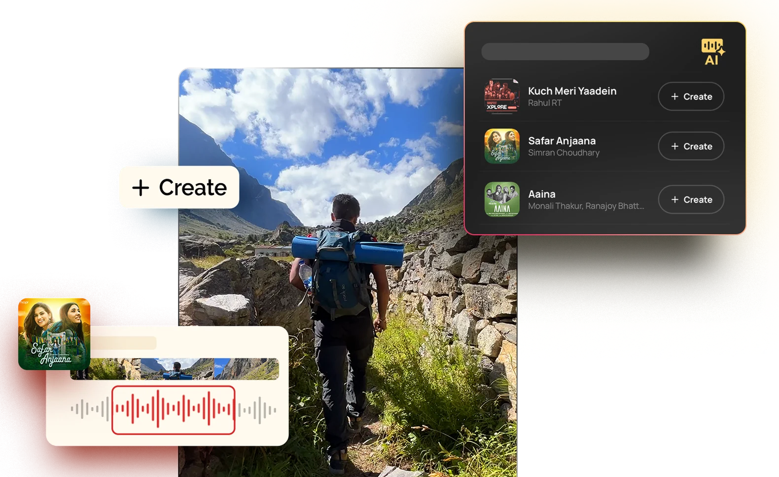 AI soundtracking: a trekking clip matched with Kuch Meri Yaadein, Safar Anjaana and Aaina