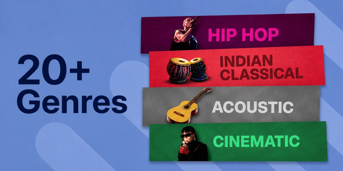 20+ genres, including hip hop, Indian classical, acoustic and cinematic
